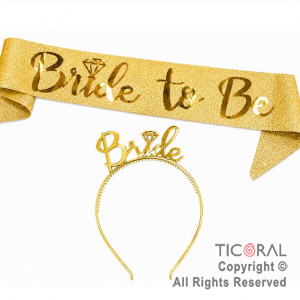 SET VINCHA BRIDE Y BANDA BRIDE TO BE ORO